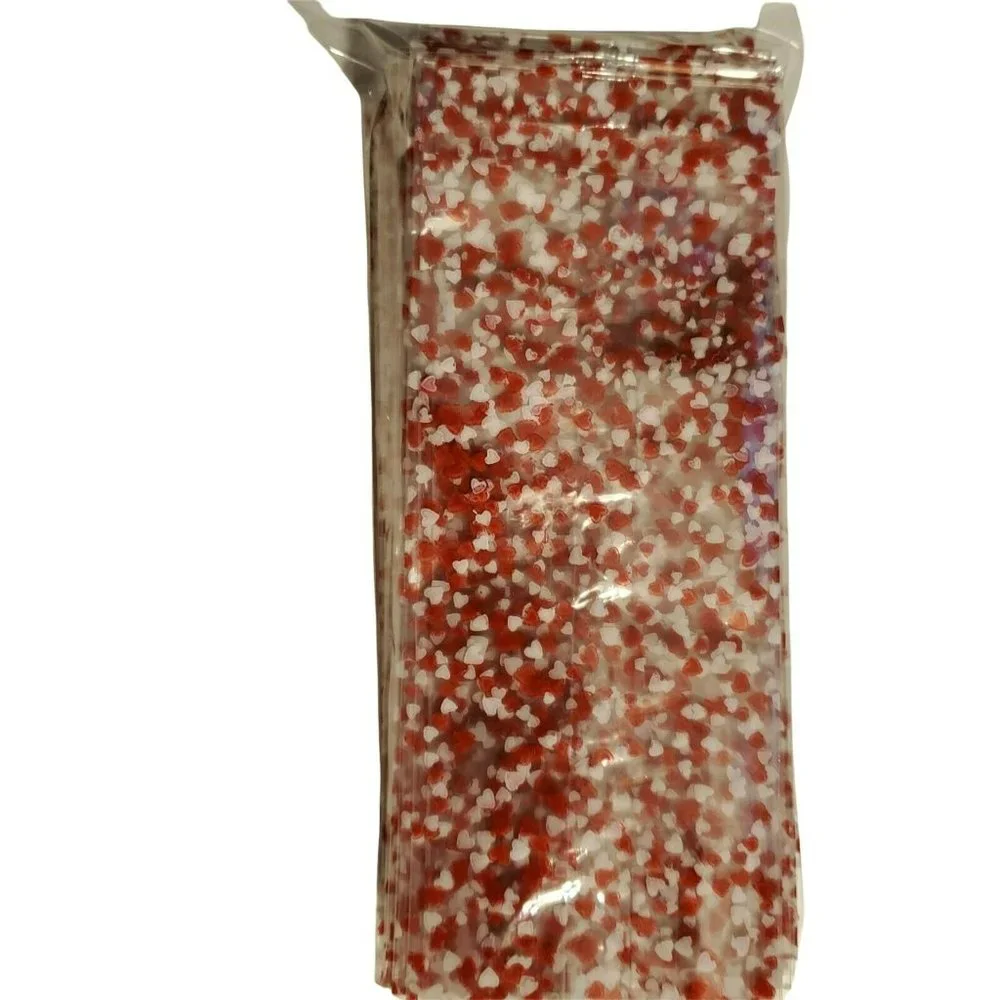 94 Clear Red White heart Print CELLO Bags 2.5 x 2.5 x 6